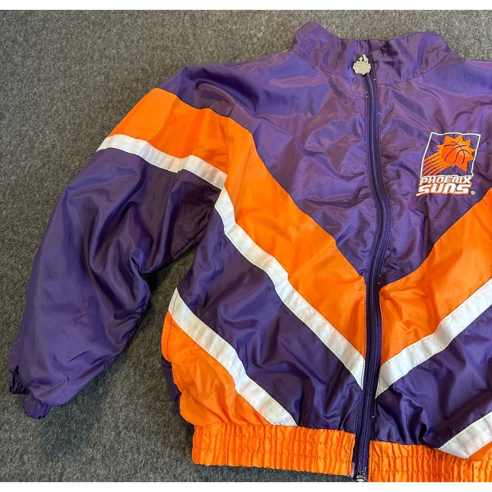 Vintage 90s Phoenix Suns NBA Windbreaker Jacket Purple Orange Youth Kids Small 8 - Picture 3 of 16